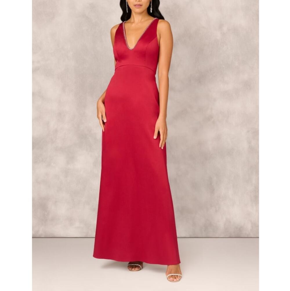 Aidan Mattox by Adrianna Papell Matadr Red Stretch Mikado A-Line Gown Size 4